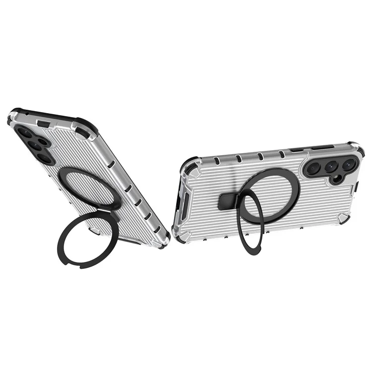 Für Samsung Galaxy A55 5G Magnetisches Case Kickstand Streifendesign PC+TPU Handyhülle - Transparent