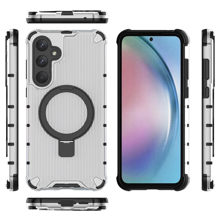 Für Samsung Galaxy A55 5G Magnetisches Case Kickstand Streifendesign PC+TPU Handyhülle - Transparent