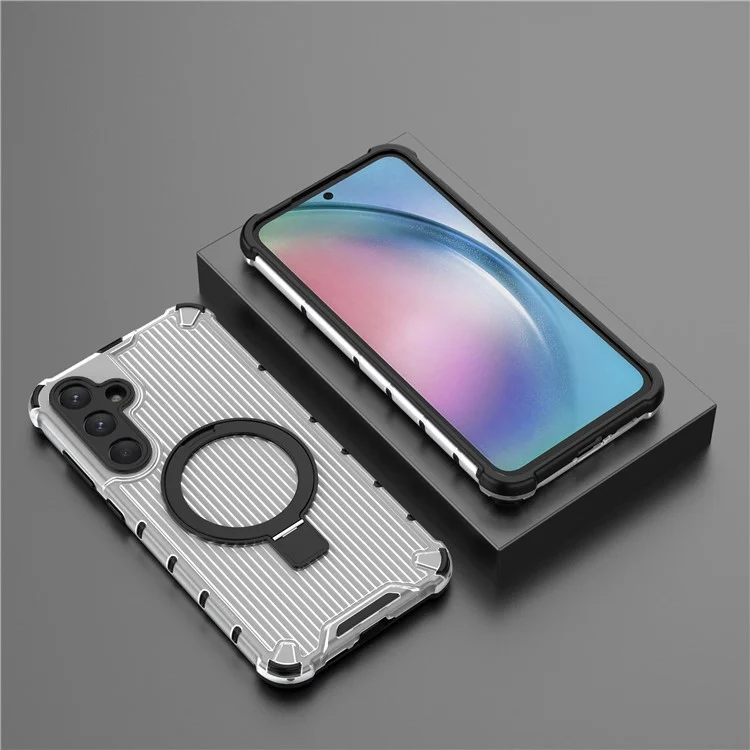 Für Samsung Galaxy A55 5G Magnetisches Case Kickstand Streifendesign PC+TPU Handyhülle - Transparent