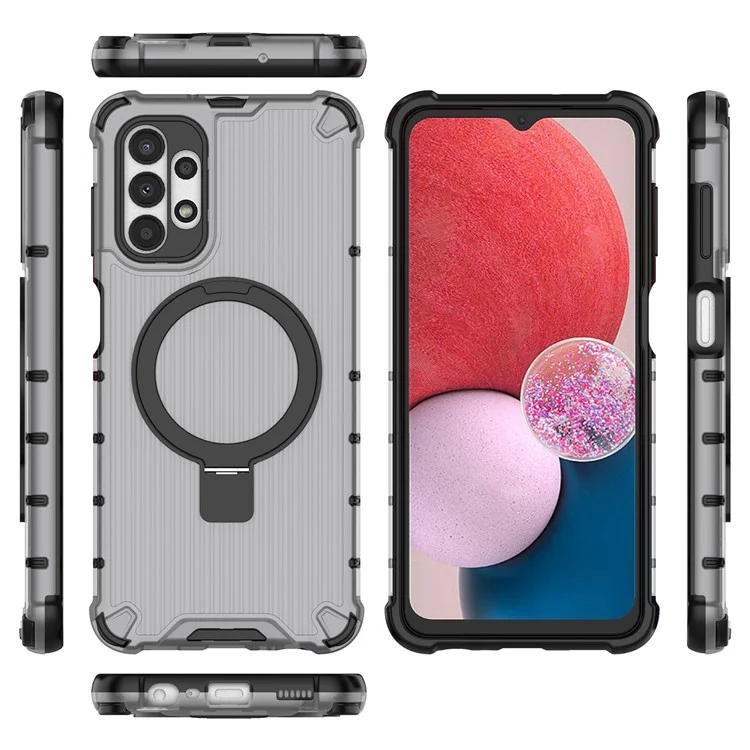 Pour Samsung Galaxy A13 4G / 5G Étui Anneau Magnétique Support Kickstand PC+TPU Housse de Téléphone - Gris