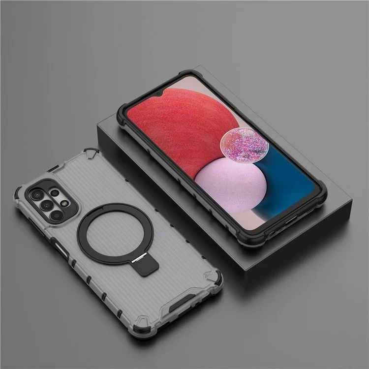 Pour Samsung Galaxy A13 4G / 5G Étui Anneau Magnétique Support Kickstand PC+TPU Housse de Téléphone - Gris