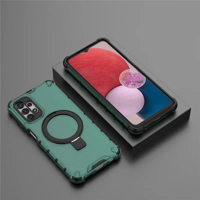 For Samsung Galaxy A13 4G / 5G Case Magnetic Ring Kickstand PC+TPU Phone Cover - Green