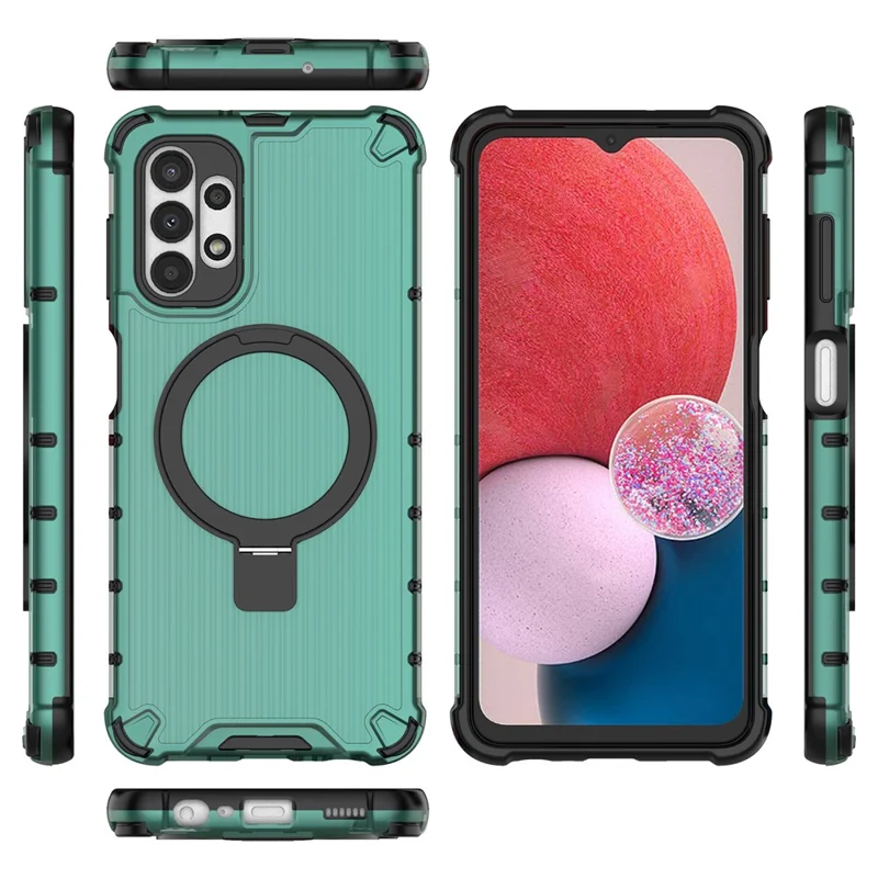 For Samsung Galaxy A13 4G / 5G Case Magnetic Ring Kickstand PC+TPU Phone Cover - Green
