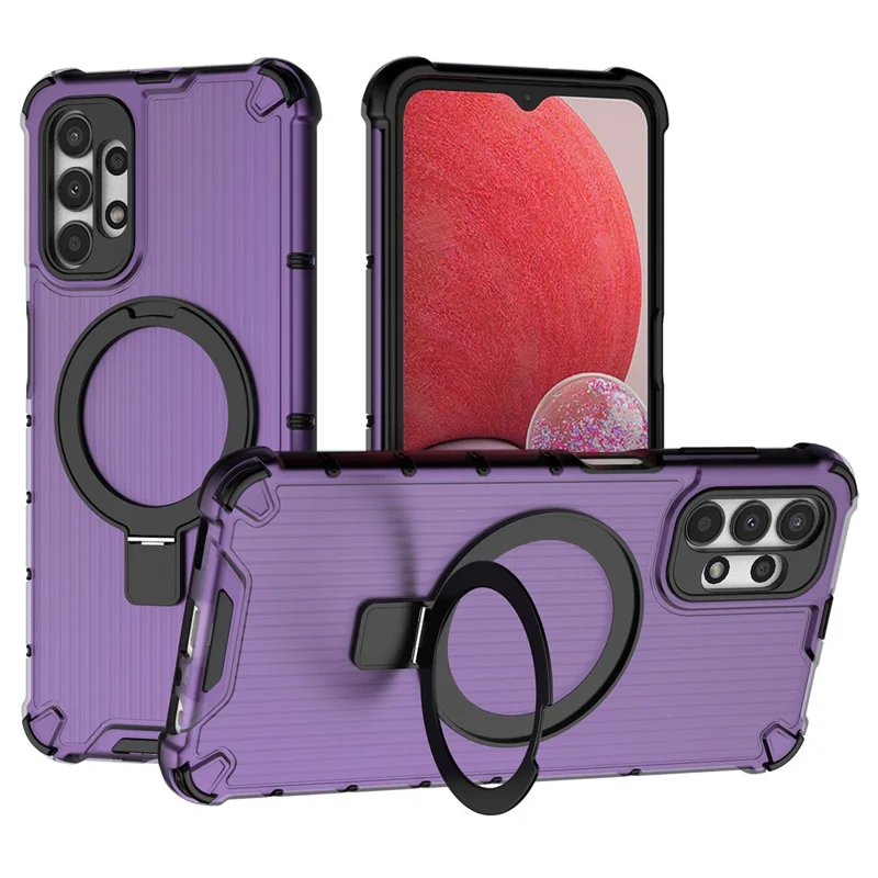 For Samsung Galaxy A13 4G / 5G Case Magnetic Ring Kickstand PC+TPU Phone Cover - Purple
