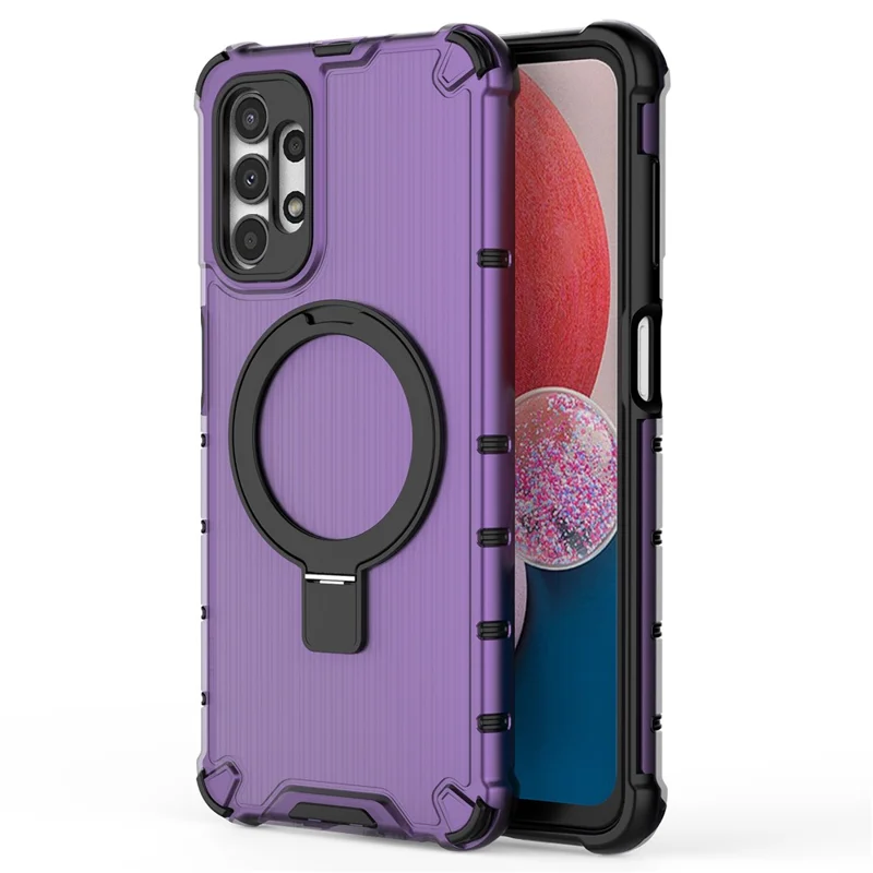 For Samsung Galaxy A13 4G / 5G Case Magnetic Ring Kickstand PC+TPU Phone Cover - Purple