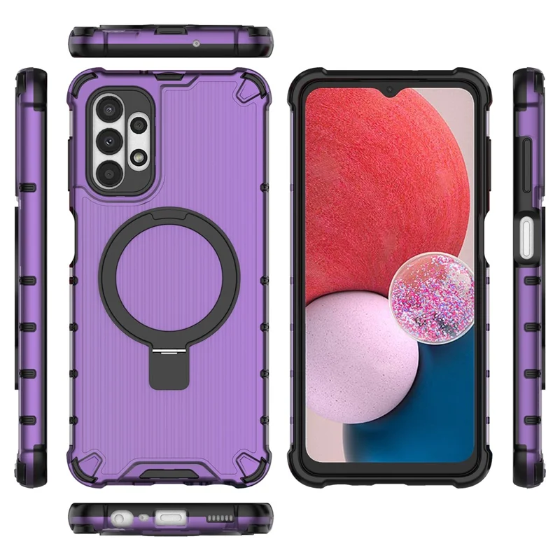 For Samsung Galaxy A13 4G / 5G Case Magnetic Ring Kickstand PC+TPU Phone Cover - Purple