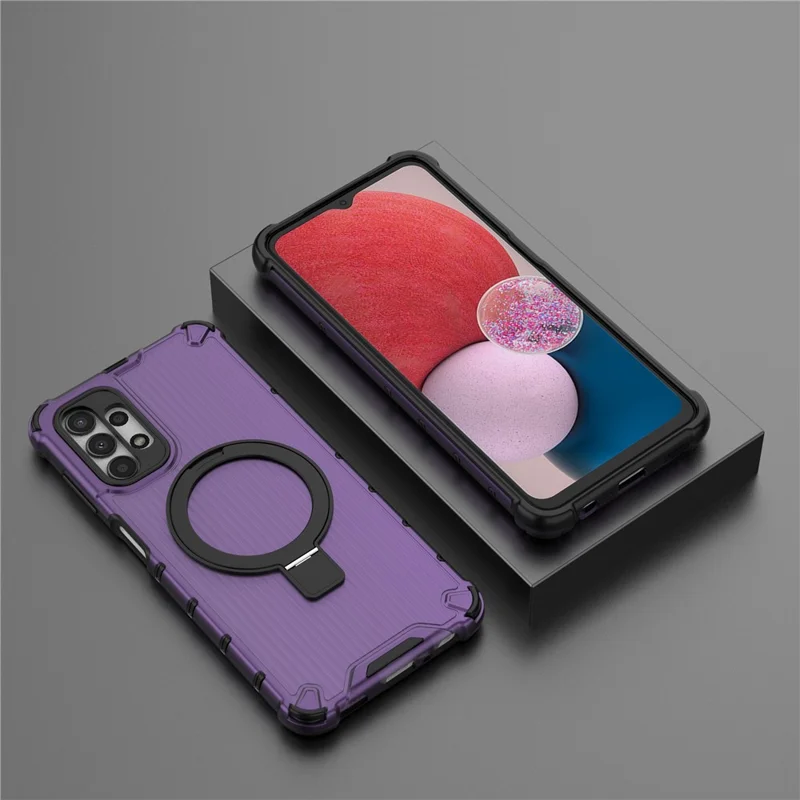 For Samsung Galaxy A13 4G / 5G Case Magnetic Ring Kickstand PC+TPU Phone Cover - Purple