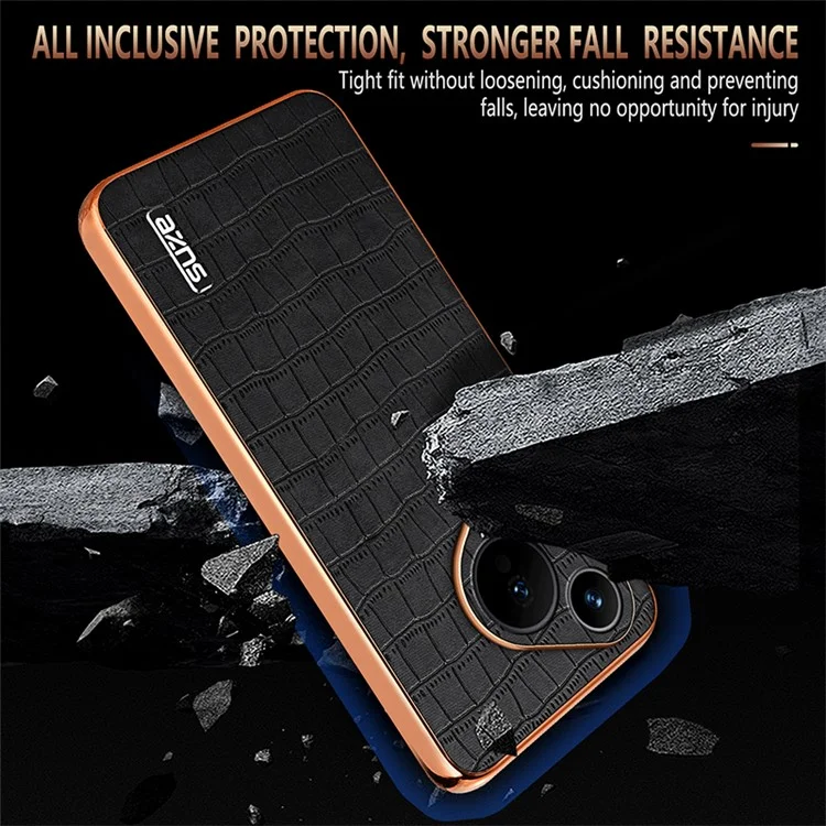 AZNS Para Huawei Pura 70 Slim Case Textura de Crocodilo Couro + Capa de Telefone TPU - Preto