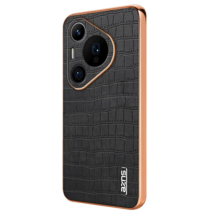 AZNS Pour Huawei Pura 70 Pro / Pura 70 Pro+ Étui en Cuir PU Enduit de TPU Électroplaqué - Noir
