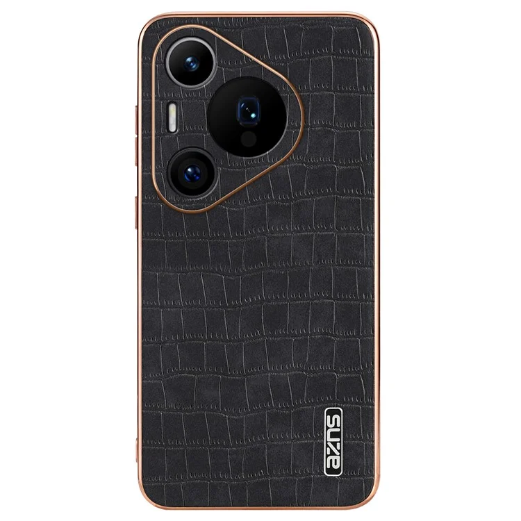 AZNS Pour Huawei Pura 70 Pro / Pura 70 Pro+ Étui en Cuir PU Enduit de TPU Électroplaqué - Noir