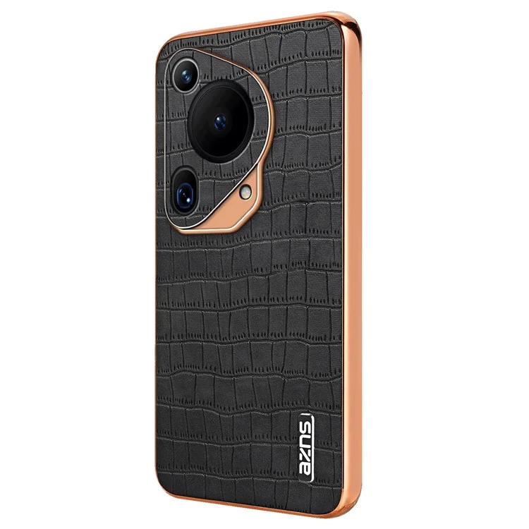 AZNS Pour Huawei Pura 70 Ultra Case Étui en Cuir Électroplaqué Housse de Téléphone Motif Crocodile Texturé - Noir