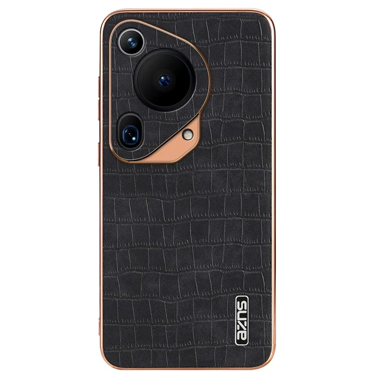 AZNS Pour Huawei Pura 70 Ultra Case Étui en Cuir Électroplaqué Housse de Téléphone Motif Crocodile Texturé - Noir