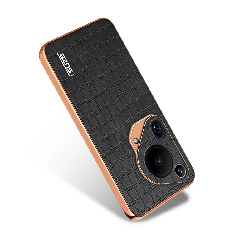 AZNS Pour Huawei Pura 70 Ultra Case Étui en Cuir Électroplaqué Housse de Téléphone Motif Crocodile Texturé - Noir