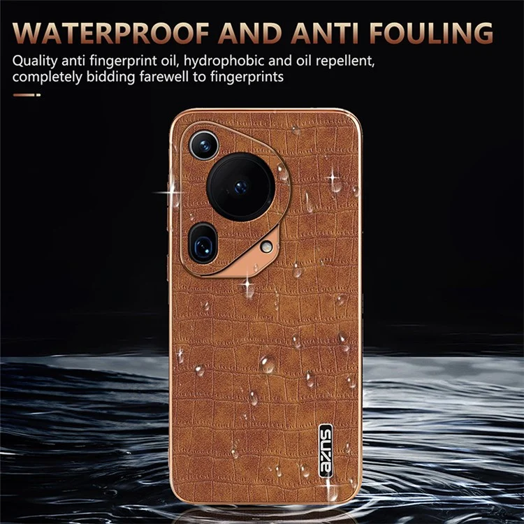 AZNS Pour Huawei Pura 70 Ultra Case Étui en Cuir Électroplaqué Housse de Téléphone Motif Crocodile Texturé - Noir