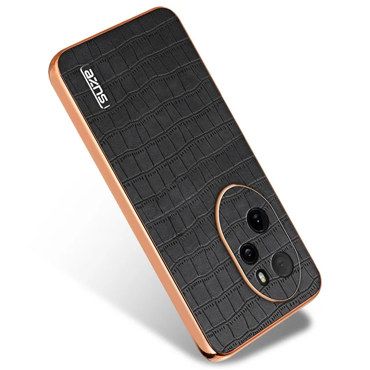 AZNS For Honor 100 Pro 5G Case Crocodile Texture Leather Covered TPU Phone Cases - Preto