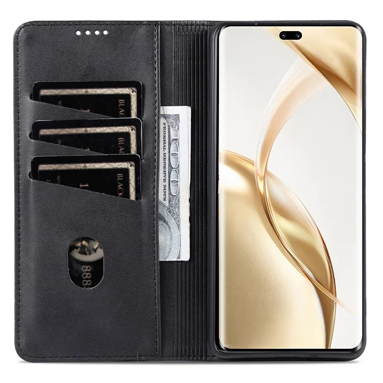 AZNS For Honor 200 5G Case Leather Phone Cover Magnetic Flip Closure - Black