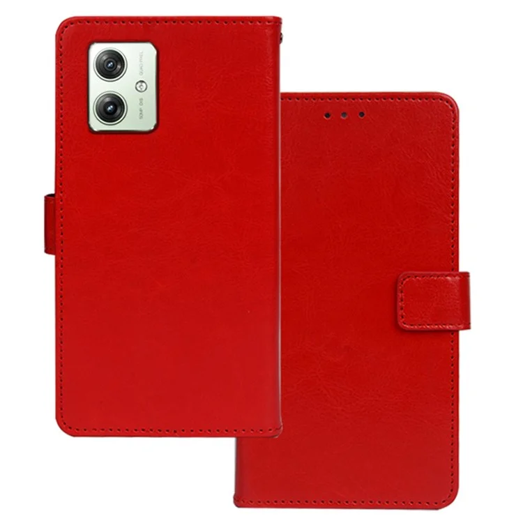 IDEWEI for Motorola Moto G64 5G Case Wallet Crazy Horse Textrure Phone Leather Cover - Red