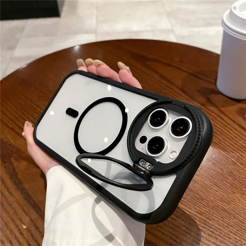 For iPhone 15 Pro Case Compatible with MagSafe Anti-drop Cell Phone Cover with Lens Cover Kickstand - Black