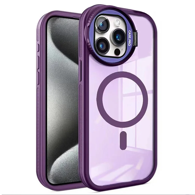 For iPhone 12 / 12 Pro Case Compatible with MagSafe Cell Phone Cover with Lens Cover Kickstand - Dark Purple