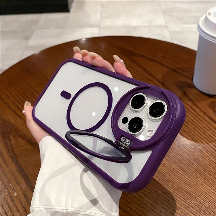 For iPhone 12 / 12 Pro Case Compatible with MagSafe Cell Phone Cover with Lens Cover Kickstand - Dark Purple