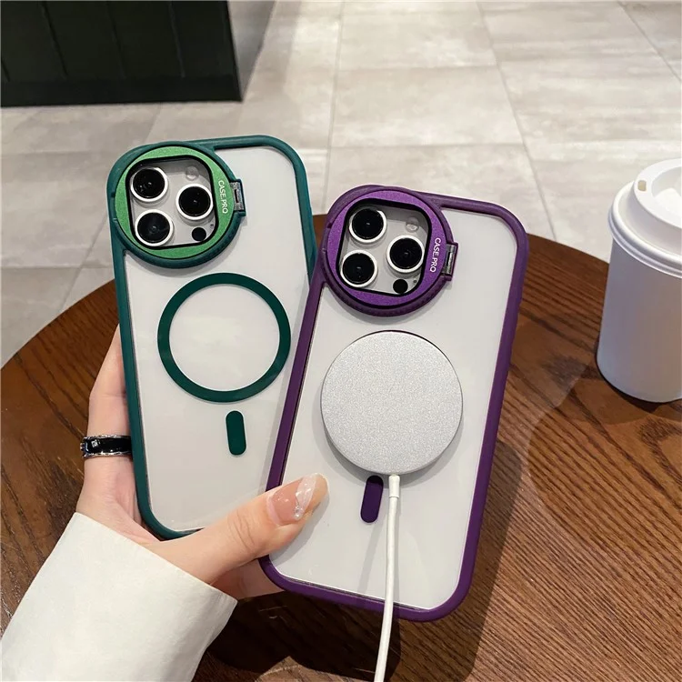For iPhone 12 / 12 Pro Case Compatible with MagSafe Cell Phone Cover with Lens Cover Kickstand - Dark Purple