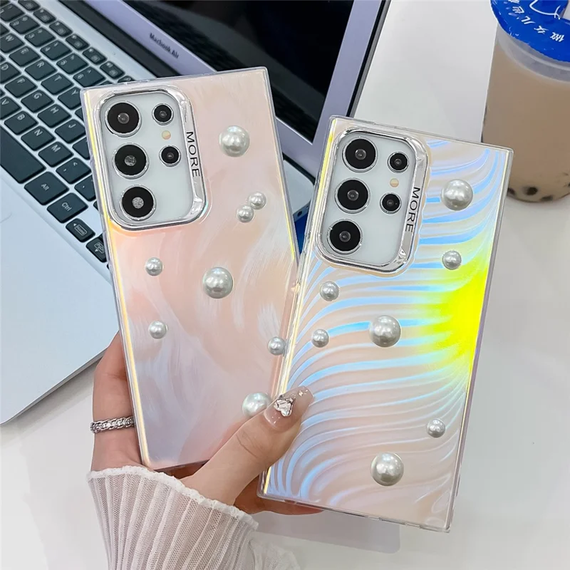 For Samsung Galaxy S24 Ultra Phone Case Electroplating IMD PC+TPU Cover with Half-bead Decor - AK6