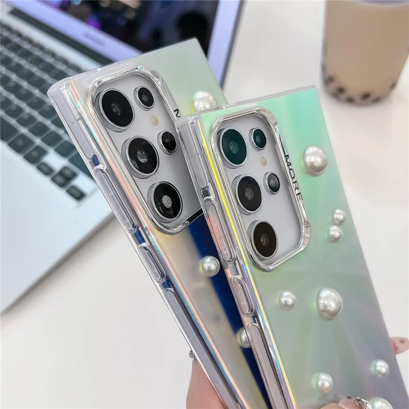 For Samsung Galaxy S24 Ultra Phone Case Electroplating IMD PC+TPU Cover with Half-bead Decor - AK6