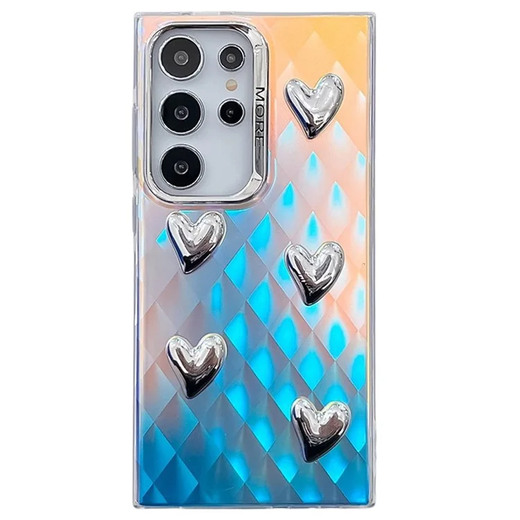 Pour Samsung Galaxy S24 Ultra IMD Étui de téléphone Electroplating PC+TPU Cover avec décoration en forme de cœur - AK5