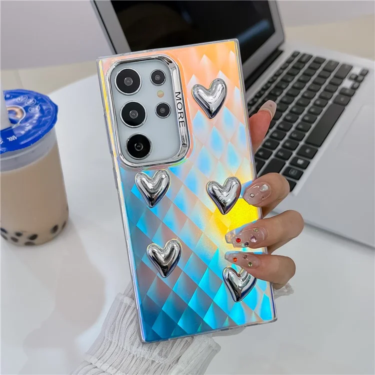 Pour Samsung Galaxy S24 Ultra IMD Étui de téléphone Electroplating PC+TPU Cover avec décoration en forme de cœur - AK5