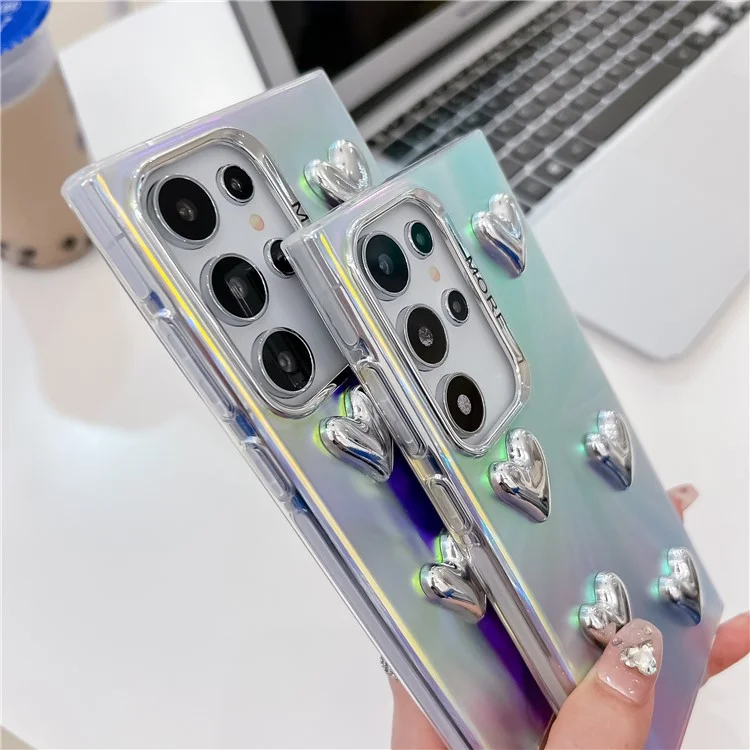 Pour Samsung Galaxy S24 Ultra IMD Étui de téléphone Electroplating PC+TPU Cover avec décoration en forme de cœur - AK5