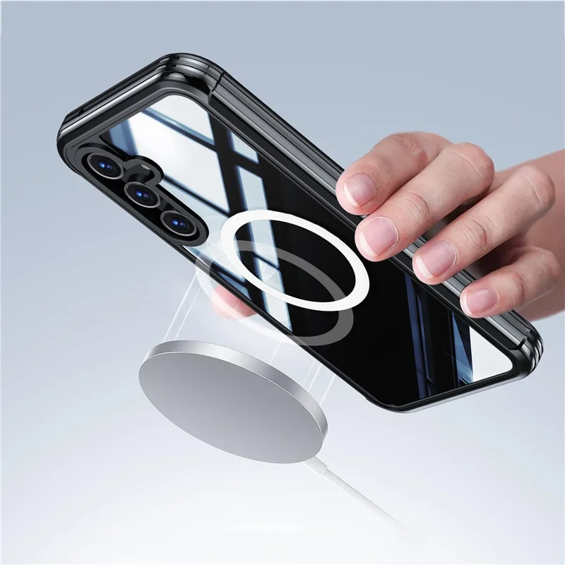 For Samsung Galaxy A55 5G Magnetic Case with Tempered Glass Film PC + TPU Full Protection Cover - Black