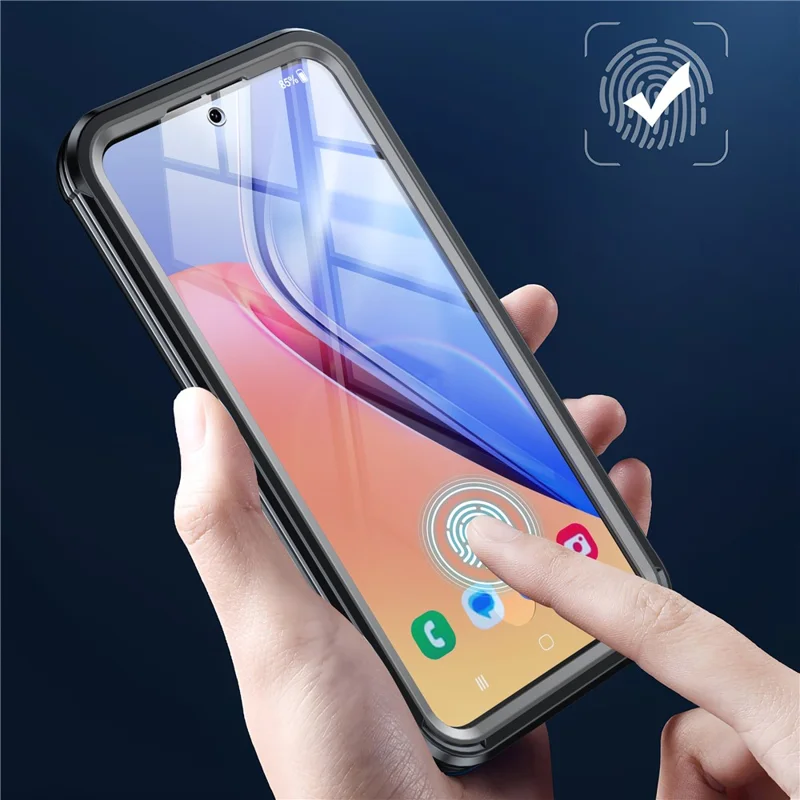For Samsung Galaxy A55 5G Magnetic Case with Tempered Glass Film PC + TPU Full Protection Cover - Black