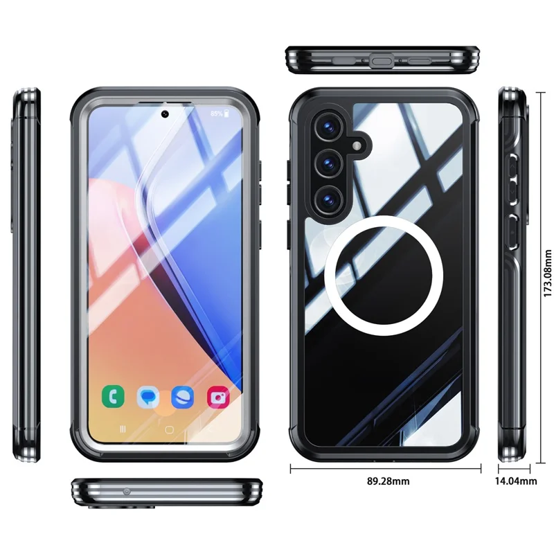 For Samsung Galaxy A55 5G Magnetic Case with Tempered Glass Film PC + TPU Full Protection Cover - Black