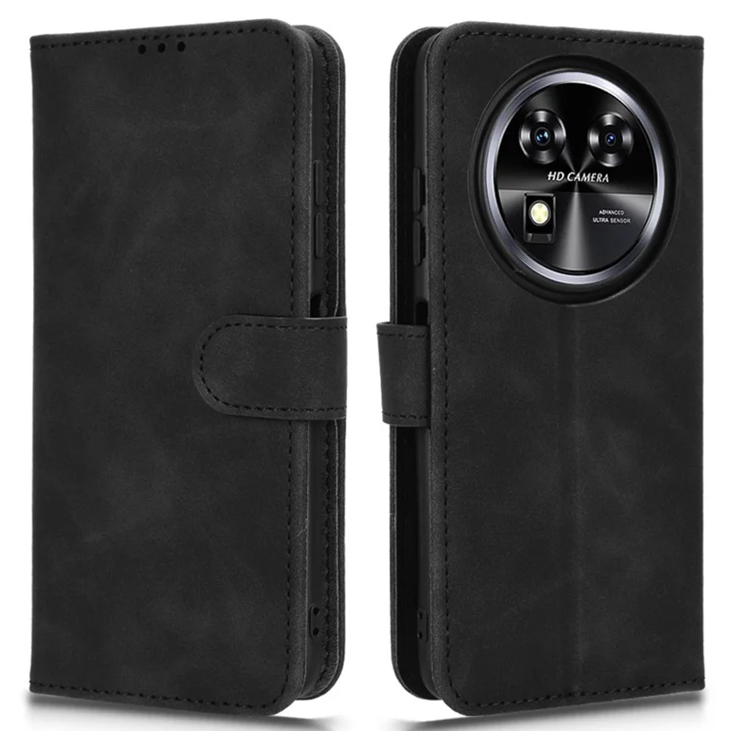 For Oukitel C37 Wallet Case Skin-Feel Leather Phone Cover Folio Flip - Black