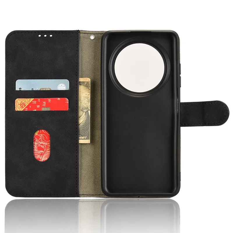 For Oukitel C37 Wallet Case Skin-Feel Leather Phone Cover Folio Flip - Black