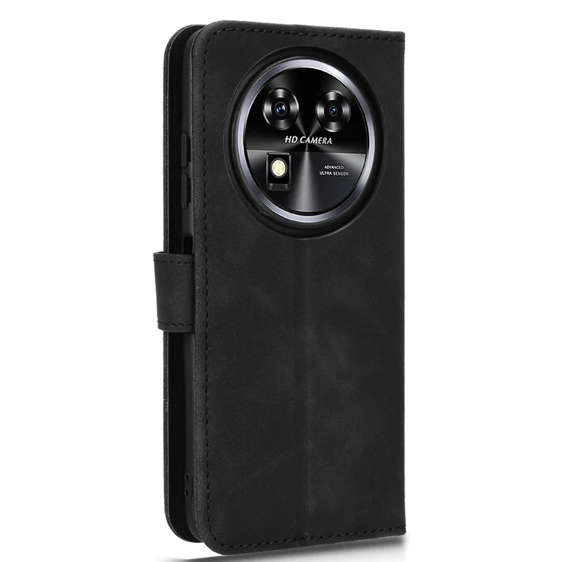For Oukitel C37 Wallet Case Skin-Feel Leather Phone Cover Folio Flip - Black