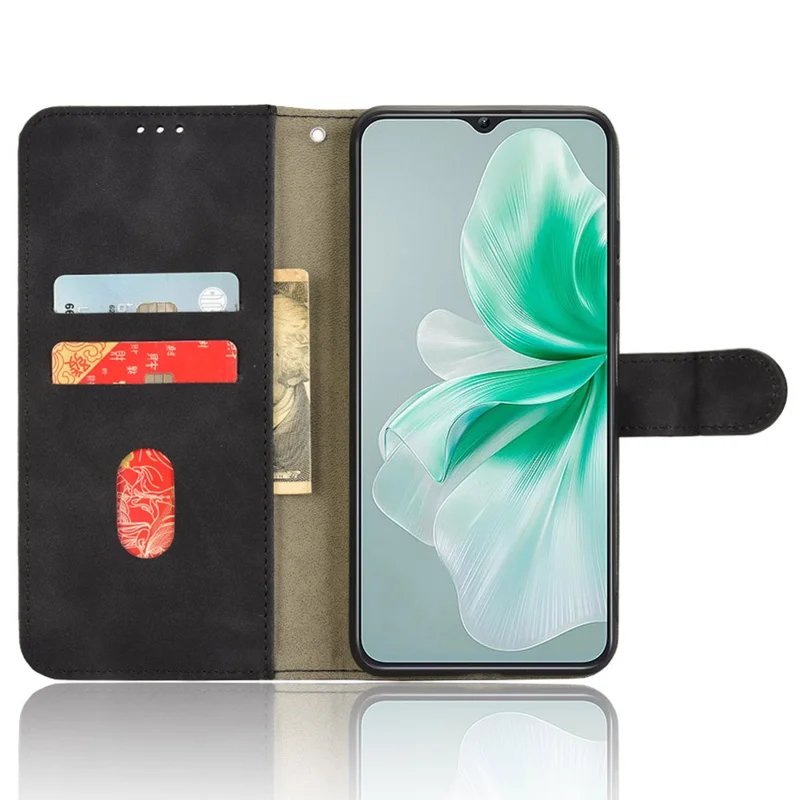 For Oukitel C38 Case Skin-Feel PU Leather Wallet Phone Cover - Black