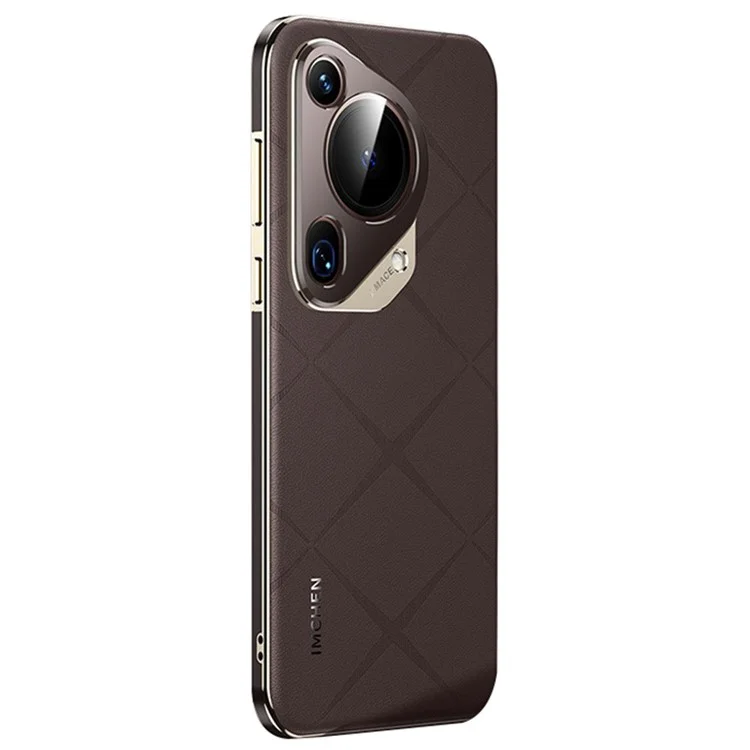 IM-CHEN Para Huawei Pura 70 Ultra Funda Anti-Arañazos de Cuero de Vaca Genuino+PC Funda Teléfono - Café