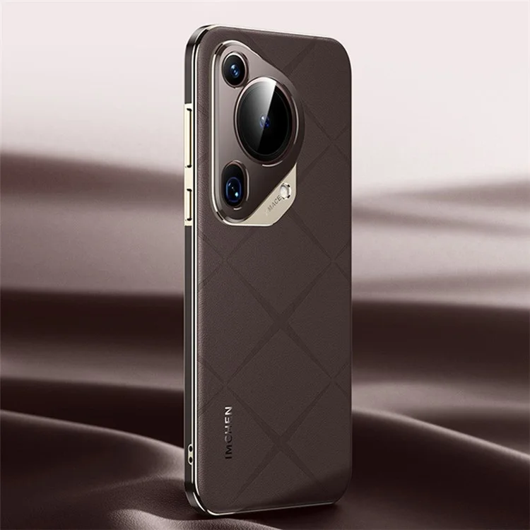 IM-CHEN Para Huawei Pura 70 Ultra Funda Anti-Arañazos de Cuero de Vaca Genuino+PC Funda Teléfono - Café