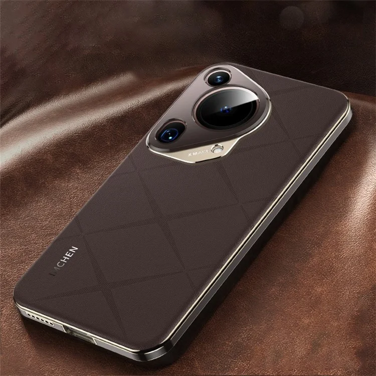 IM-CHEN Para Huawei Pura 70 Ultra Funda Anti-Arañazos de Cuero de Vaca Genuino+PC Funda Teléfono - Café