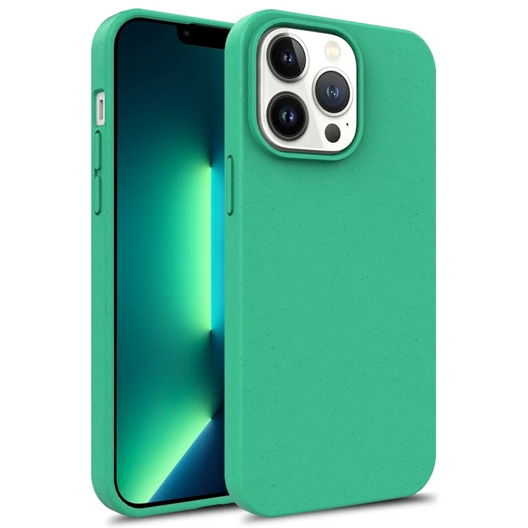 For iPhone 16 Pro Max Case Biodegradable Wheat Straw+TPU Hybrid Phone Cover - Green