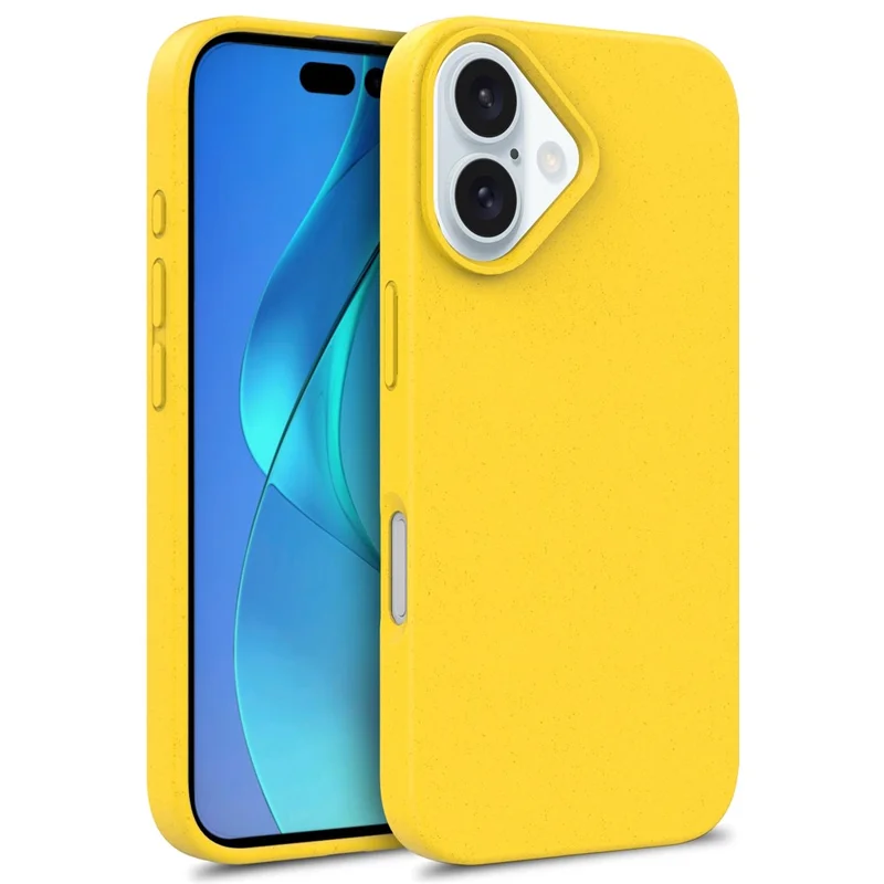 For iPhone 16 Plus Case Wheat Straw+TPU Phone Cover Compostable - Yellow