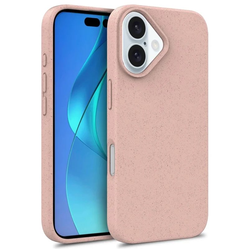 For iPhone 16 Plus Case Wheat Straw+TPU Phone Cover Compostable - Pink