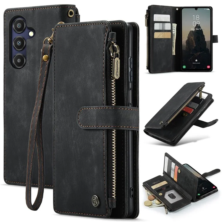 CASEME C30 Series para Samsung Galaxy A25 5G (Global) (161,0 X 76,5 X 8,3 mm) Capa Protetora de Couro de Telefone - Preto
