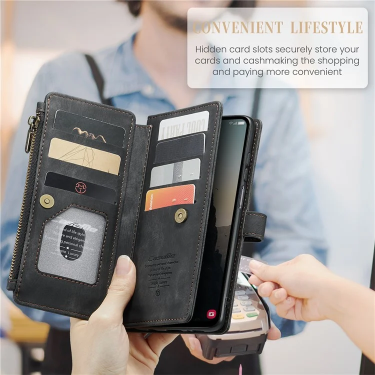 CASEME C30 Series para Samsung Galaxy A25 5G (Global) (161,0 X 76,5 X 8,3 mm) Capa Protetora de Couro de Telefone - Preto