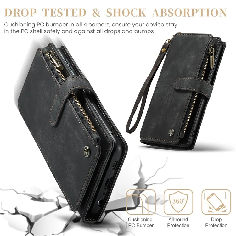 CASEME C30 Series para Samsung Galaxy A25 5G (Global) (161,0 X 76,5 X 8,3 mm) Capa Protetora de Couro de Telefone - Preto