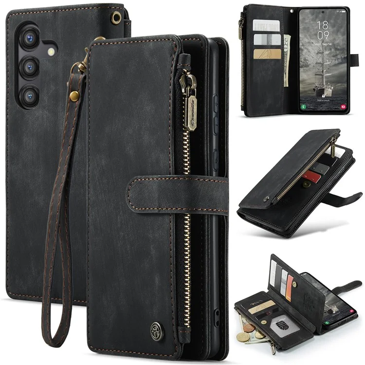 CASEME C30 Série pour Samsung Galaxy A35 5G Étui Étui en cuir avec 10 porte-cartes Poche Zip - Noir