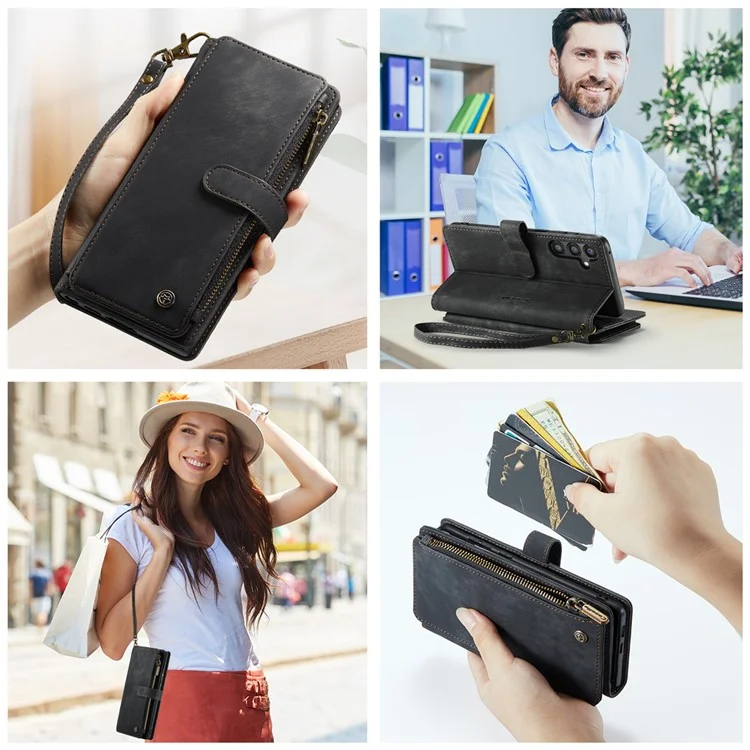 CASEME C30 Série pour Samsung Galaxy A35 5G Étui Étui en cuir avec 10 porte-cartes Poche Zip - Noir