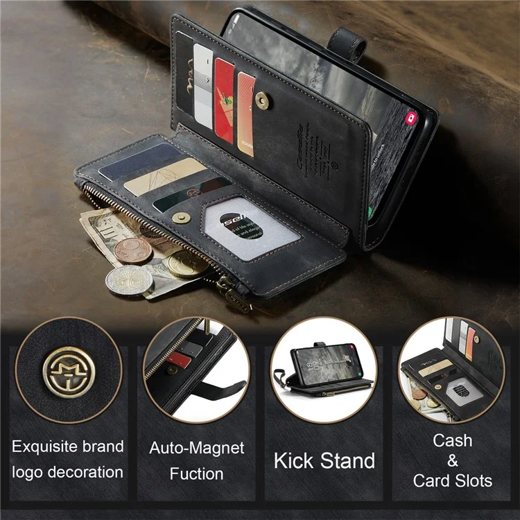 CASEME C30 Série pour Samsung Galaxy A35 5G Étui Étui en cuir avec 10 porte-cartes Poche Zip - Noir
