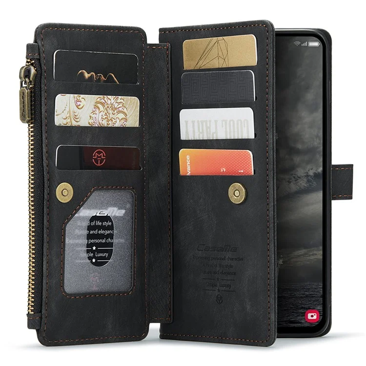 CASEME C30 Série pour Samsung Galaxy A35 5G Étui Étui en cuir avec 10 porte-cartes Poche Zip - Noir